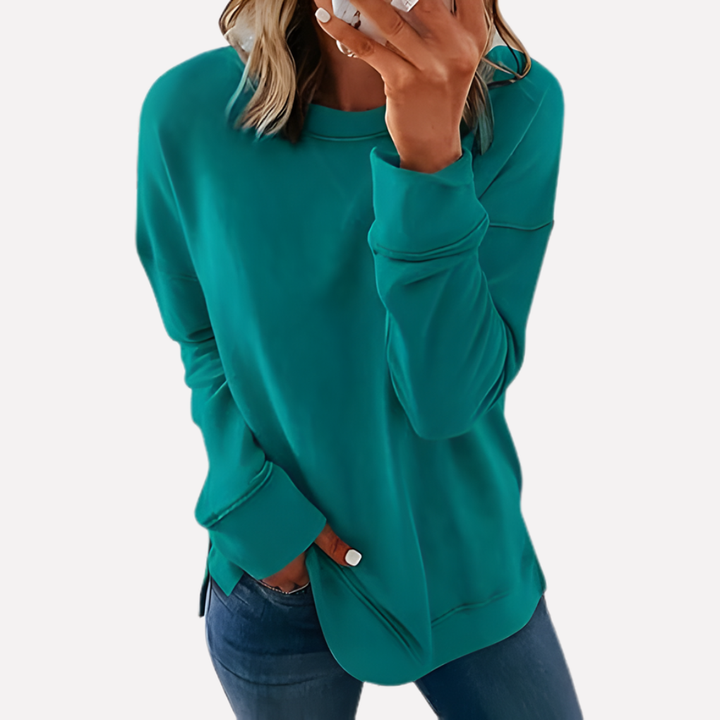 Zwart dames sweatshirt met ronde hals, essentieel comfortstuk voor mode.