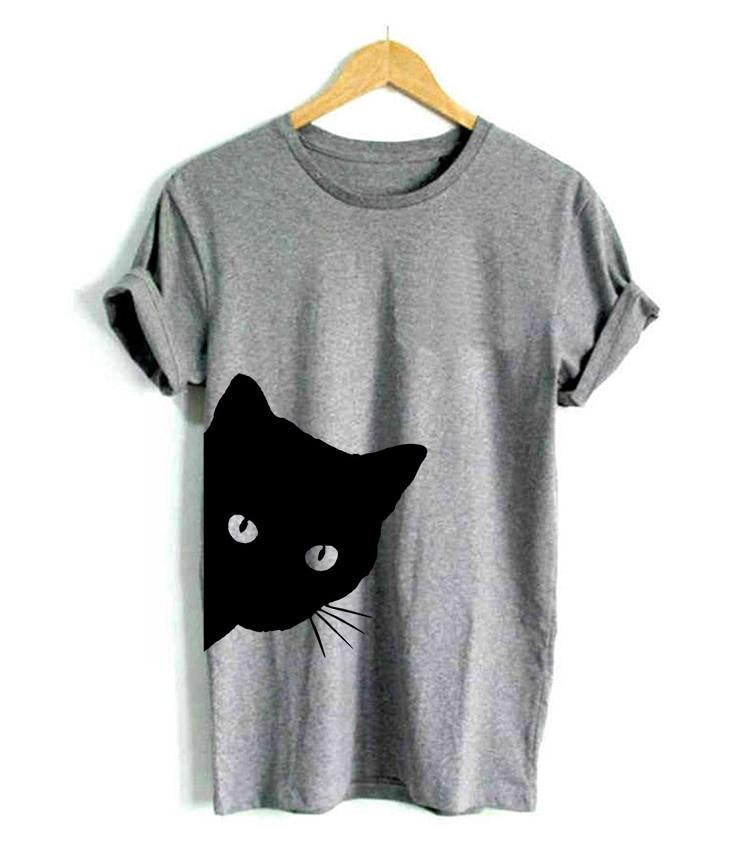 Dames T-shirt met speels kattenontwerp voor kattenliefhebbers. Comfortabele casual kleding in dames mode.