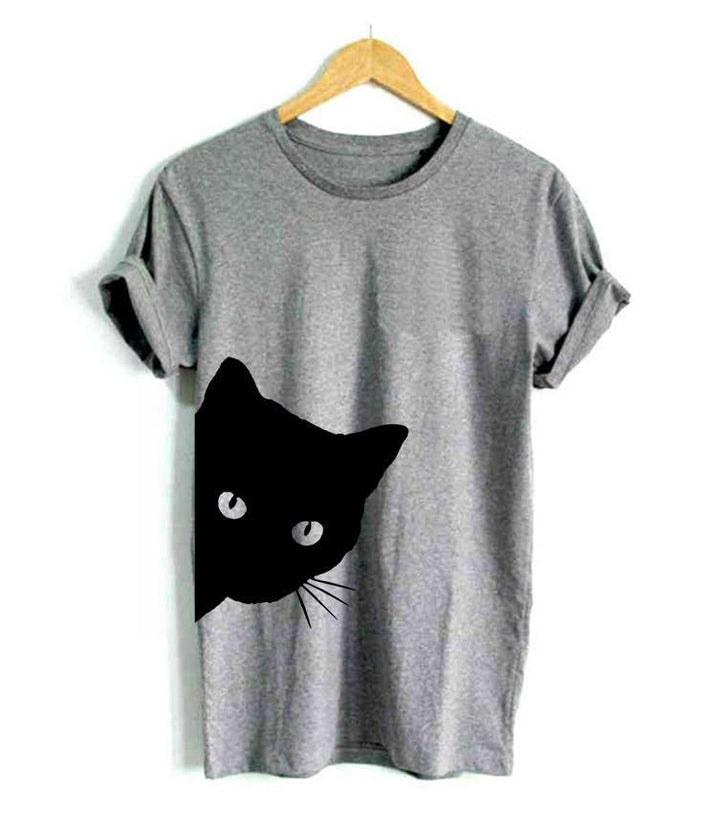 Dames T-shirt met speels kattenontwerp voor kattenliefhebbers. Comfortabele casual kleding in dames mode.