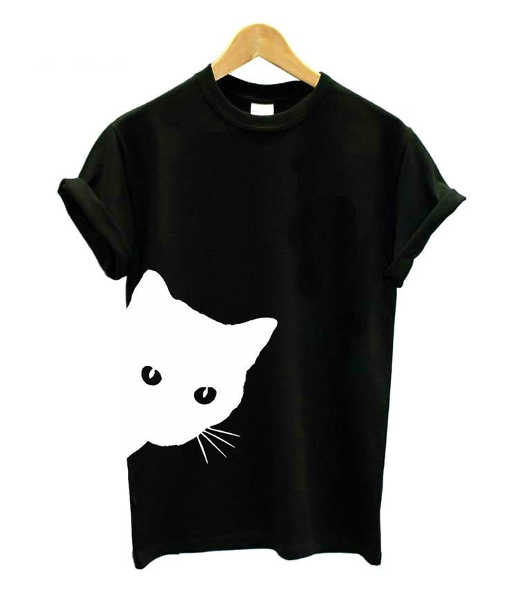Uniek dames katten T-shirt, ideaal voor kattenliefhebbers. Zomerse, comfortabele casual kleding met speels design.