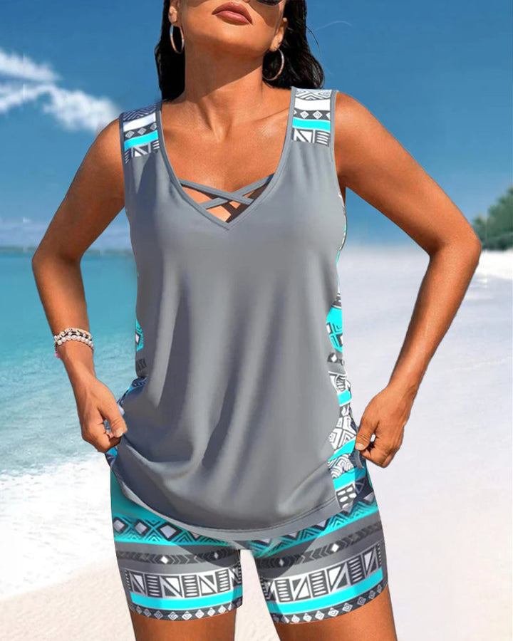Duurzaam en modieus dames tankini zwempak, ideaal voor veelvuldig gebruik in de zomer.
