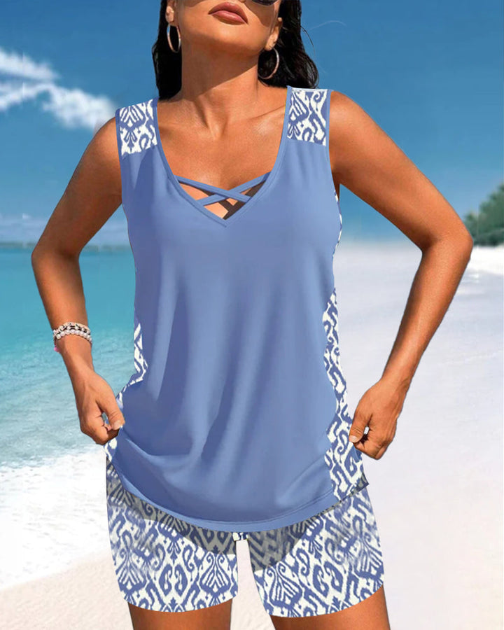 Elegant dames tankini badpak, combineert functionaliteit met een stijlvolle zomerse look.