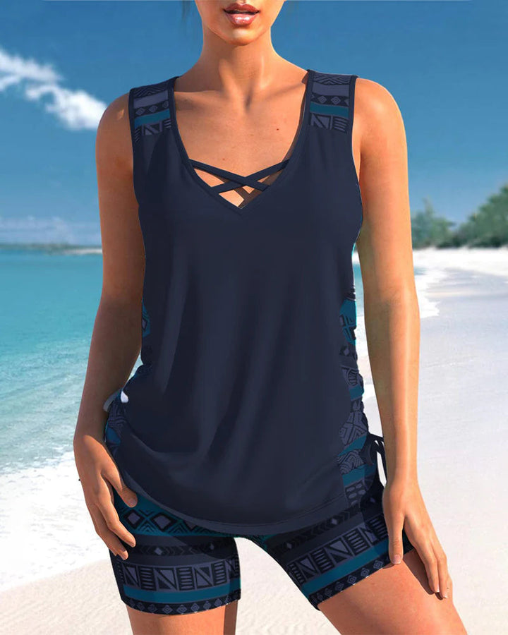 Comfortabel plus size tankini badpak voor dames, stijlvolle en flatterende zwemkleding voor de zomer.