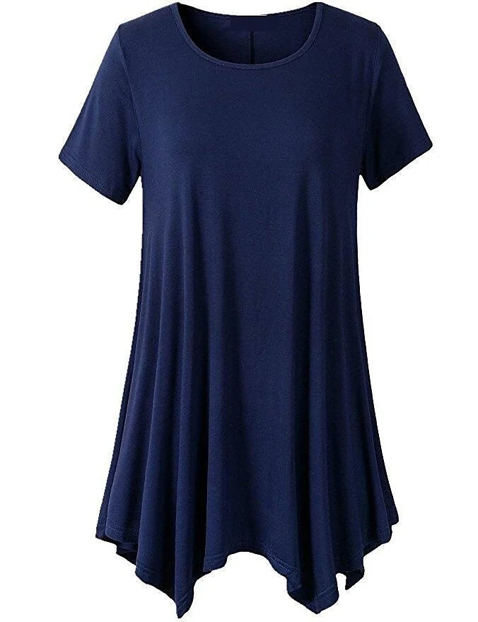 Veelzijdig effen dames t-shirt met korte mouwen en losse pasvorm, ideaal voor zomerse dagen.