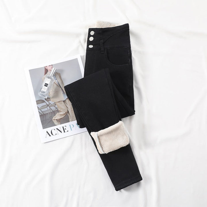 Warme pluche dames thermobroek; comfortabele winterlegging voor koude dagen.