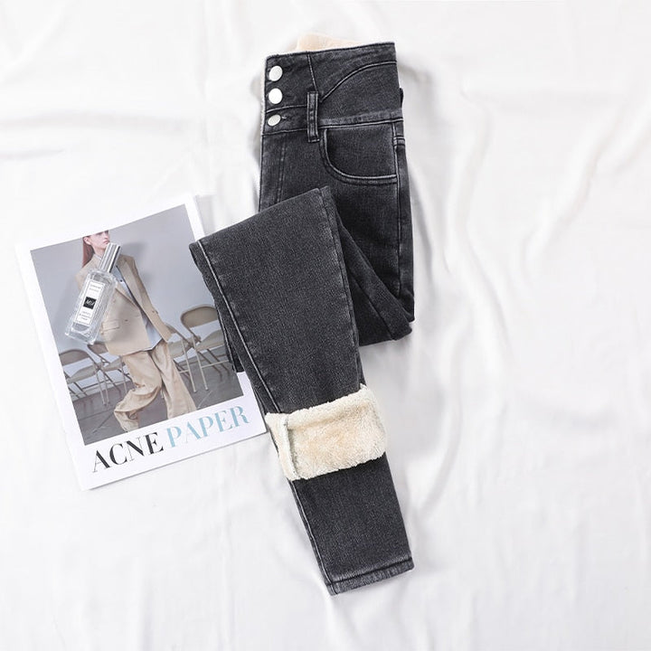Comfortabele dames winterbroek. Zwarte thermobroek met warme pluche voering, perfect voor kou.