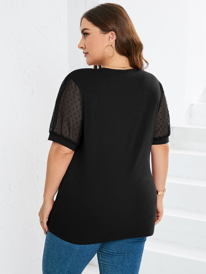 Casual chic dames T-shirt met V-hals en unieke pofmouwen. Elegante kleding voor vrouwen.