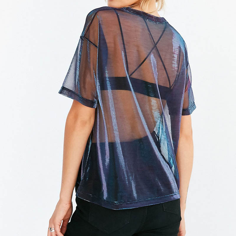 Elegante dames transparante top, perfect voor een stijlvolle zomerlook. Trendy en veelzijdig shirt.