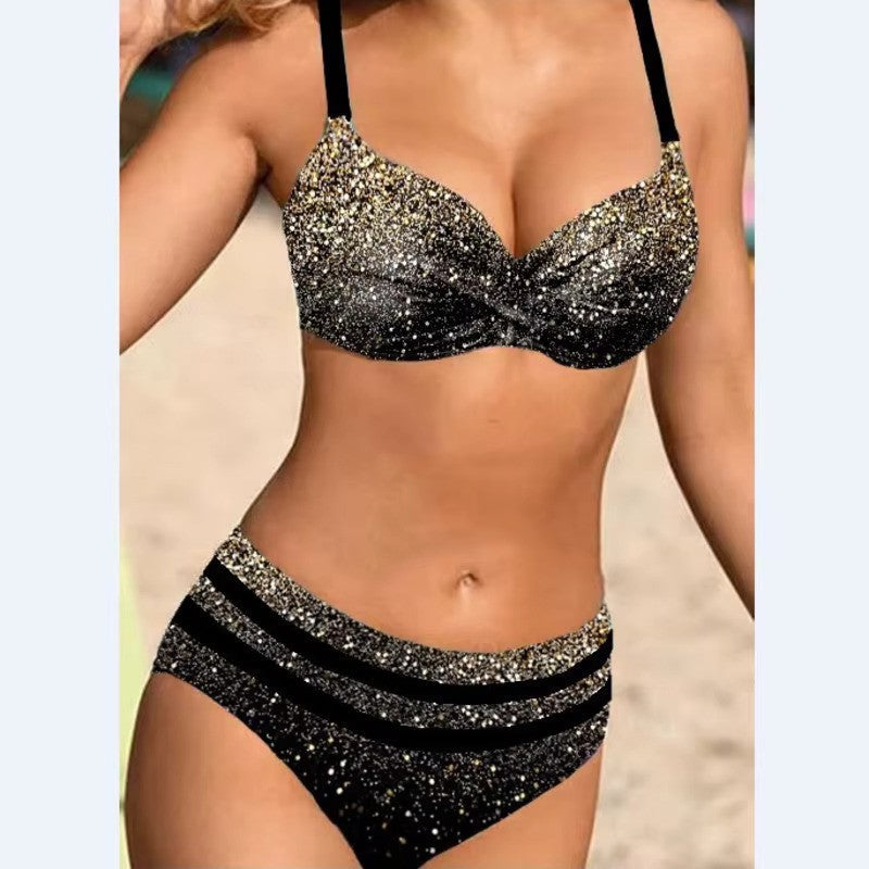 Dames trendy bikiniset Selina met hoge taille en gewatteerde top voor strand en zomer.
