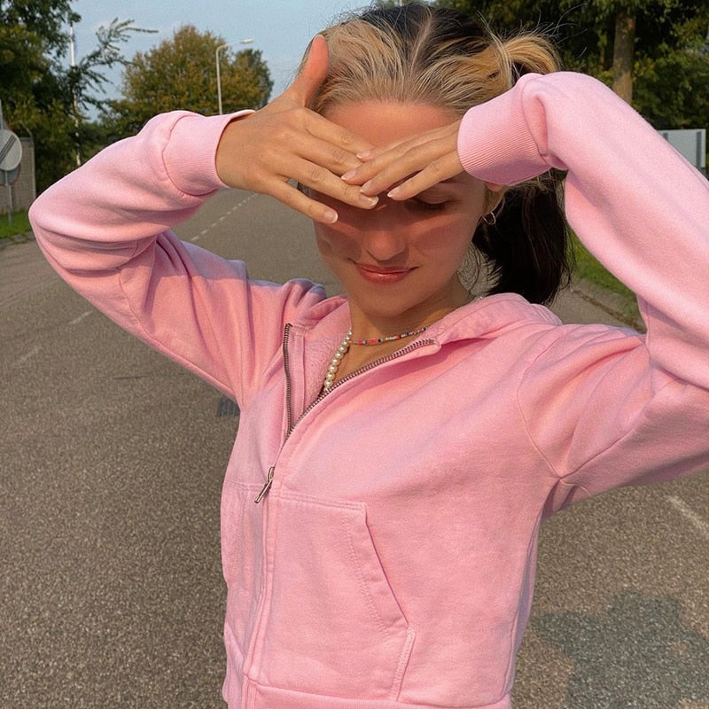 Dames trendy cropped hoodie met rits, capuchon, lange mouwen; stijlvol en comfortabel.