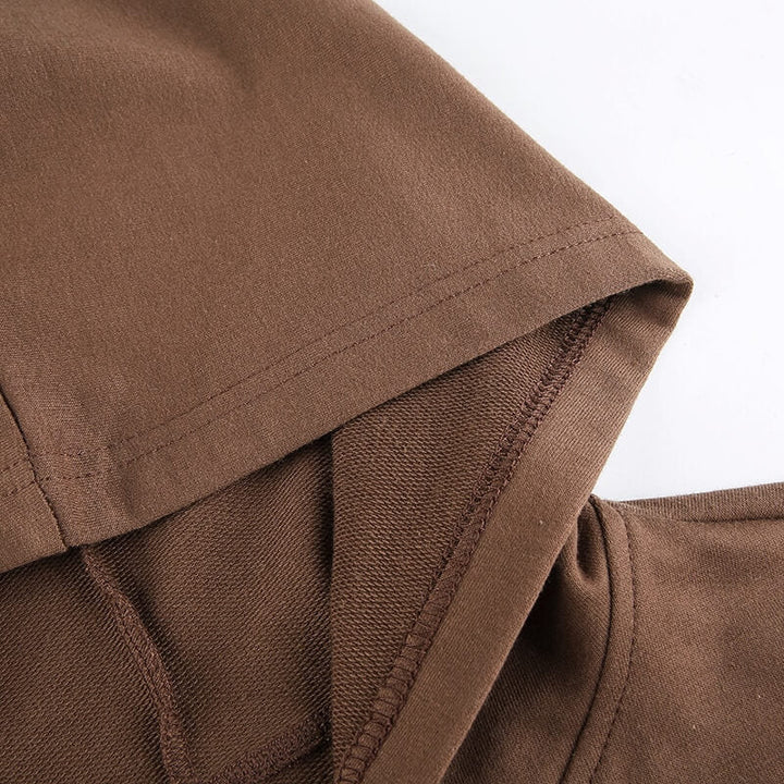Trendy cropped zip-up hoodie voor dames, met capuchon, in roze en bruin.