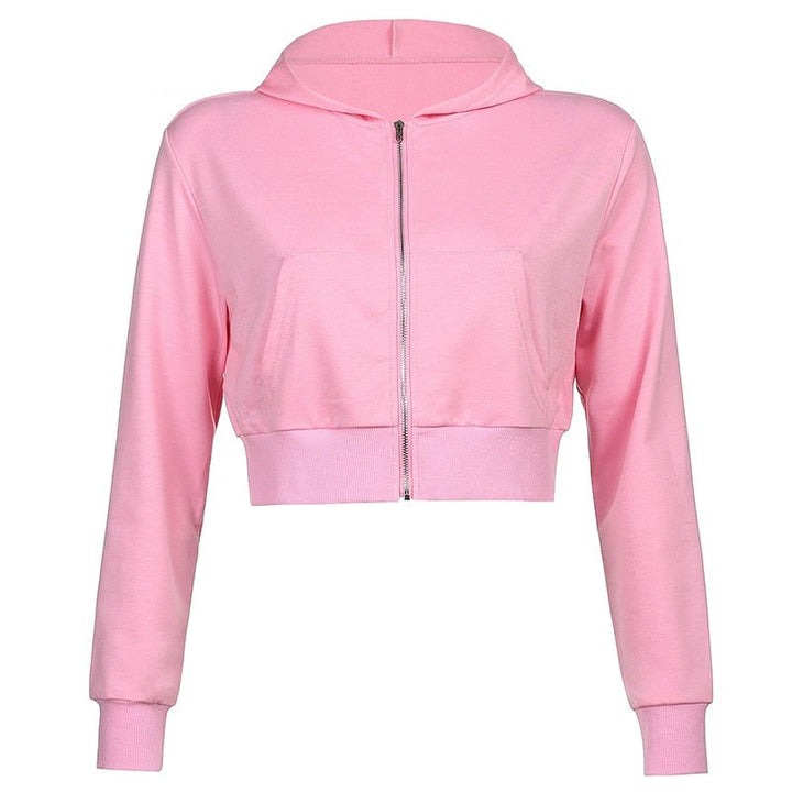 Roze dames cropped hoodie met rits, trendy bovenkleding voor een modieuze look.