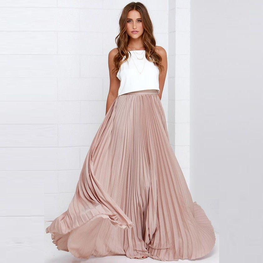 Dames trendy geplooide maxirok met hoge taille, elegant en comfortabel voor zomerse dagen.
