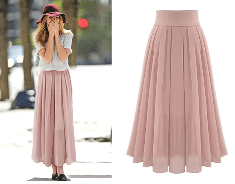Comfortabele en elegante dames maxirok, geplooid design met hoge taille, ideaal voor een relaxte zomerdag.