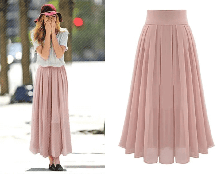 Comfortabele en elegante dames maxirok, geplooid design met hoge taille, ideaal voor een relaxte zomerdag.