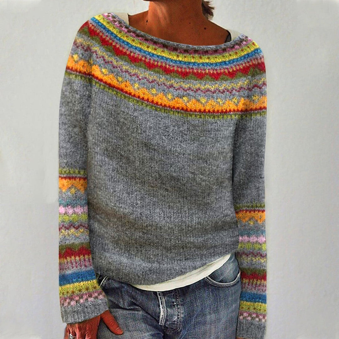 Dames trui met patroon. Comfortabele gebreide trui, losse pasvorm, ideaal voor herfst & winter.