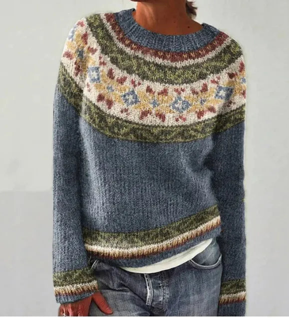 Casual dames trui met patroon, perfect voor herfstlook en wintermode. Comfortabel en veelzijdig.