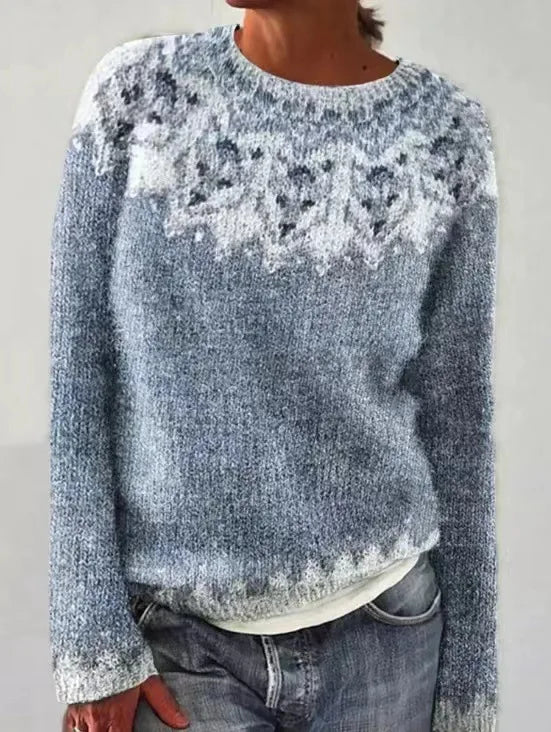 Modieuze dames trui met vintage stijl patroon. Geborduurde details, perfect voor een trendy herfst outfit.