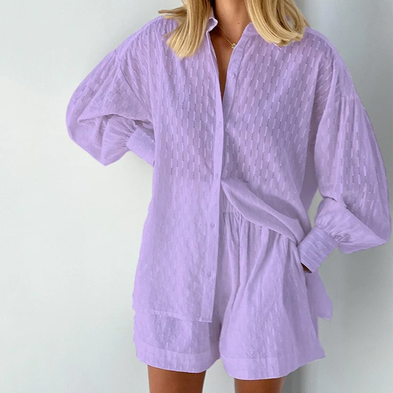 Comfortabele tweedelige zomerset voor dames, Nina, met luchtige lantaarnmouwen, ideaal voor zomerkleding.