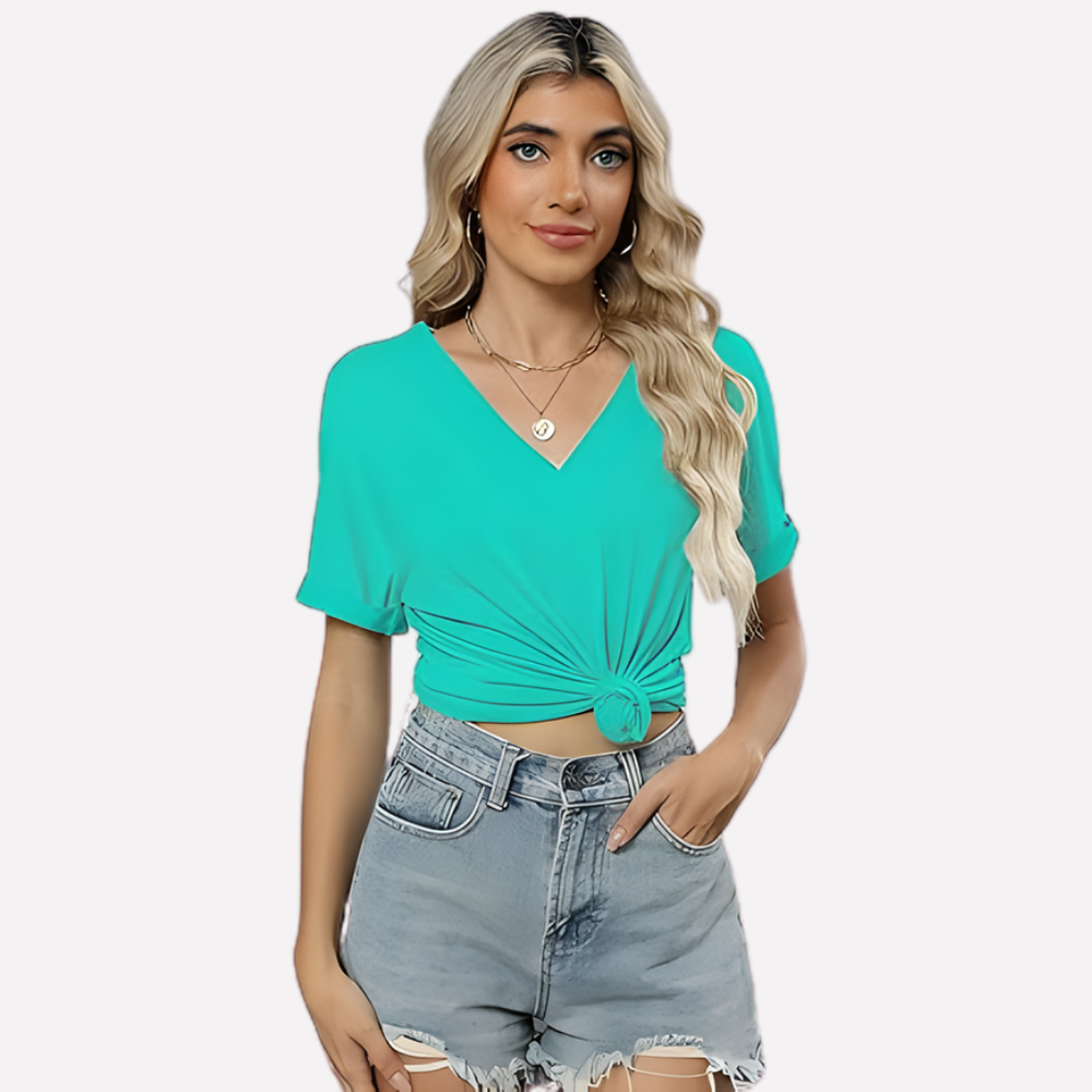 Stijlvol Vrouwen V-hals T-shirt, kortemouw en modieus voor dagelijkse zomerse outfits.