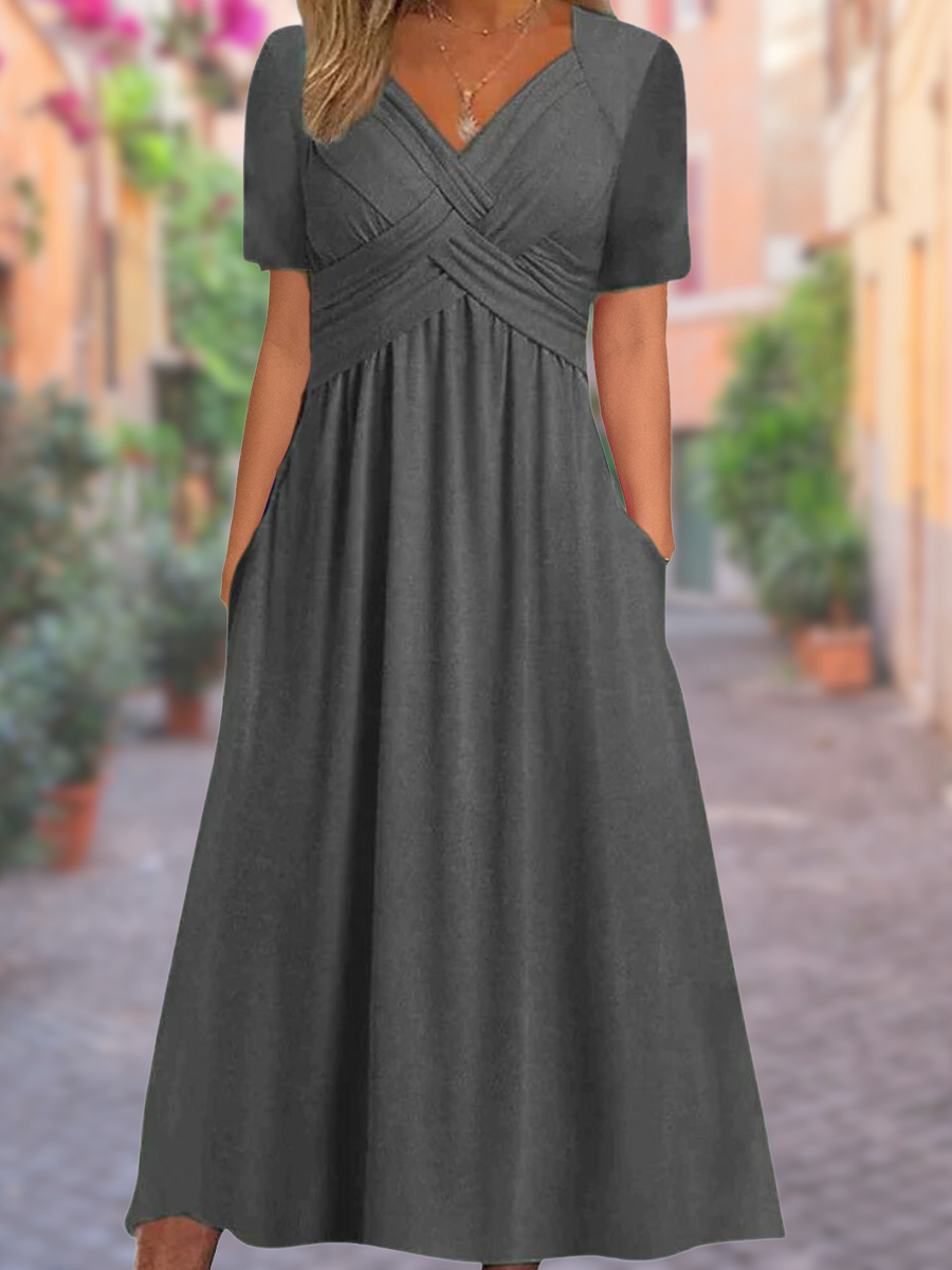 Elegante V-hals zomerjurk voor dames, perfect als losvallende maxi-jurk voor elke warme gelegenheid.