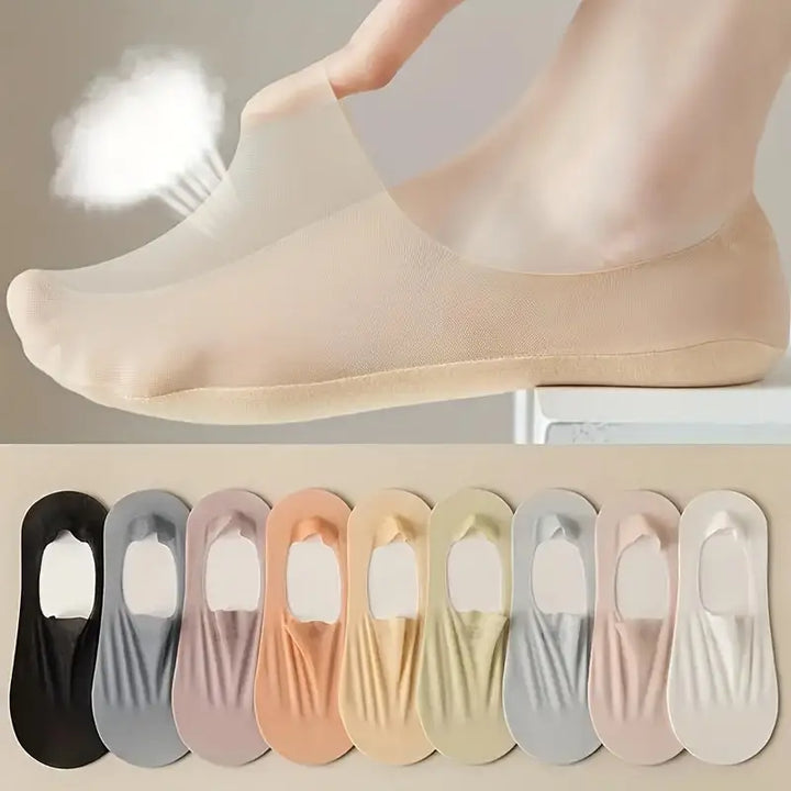 Cadeau: comfortabele antislip dames enkelsokken in diverse neutrale en pastelkleuren.