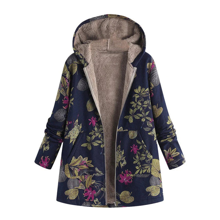 Zachte voering warme damesjas, vintage stijl. Comfortabele winterjas, nieuwe mode bovenkleding.