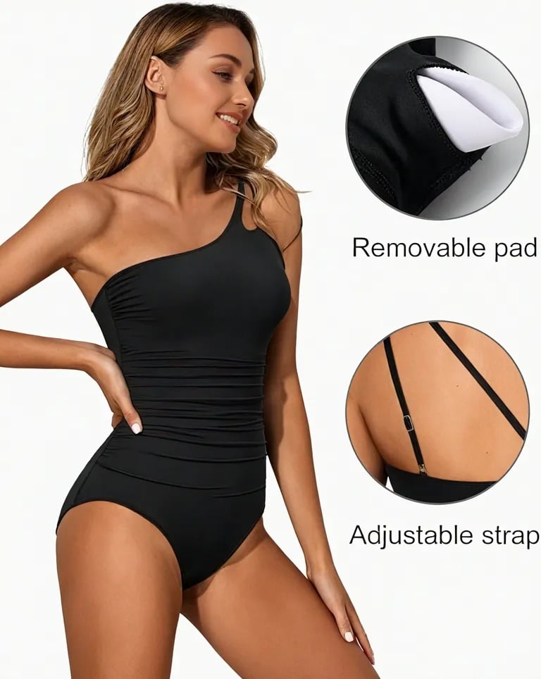 Elegante badmode voor vrouwen: vormgevend badpak met één schouder, klaar voor de zomer.