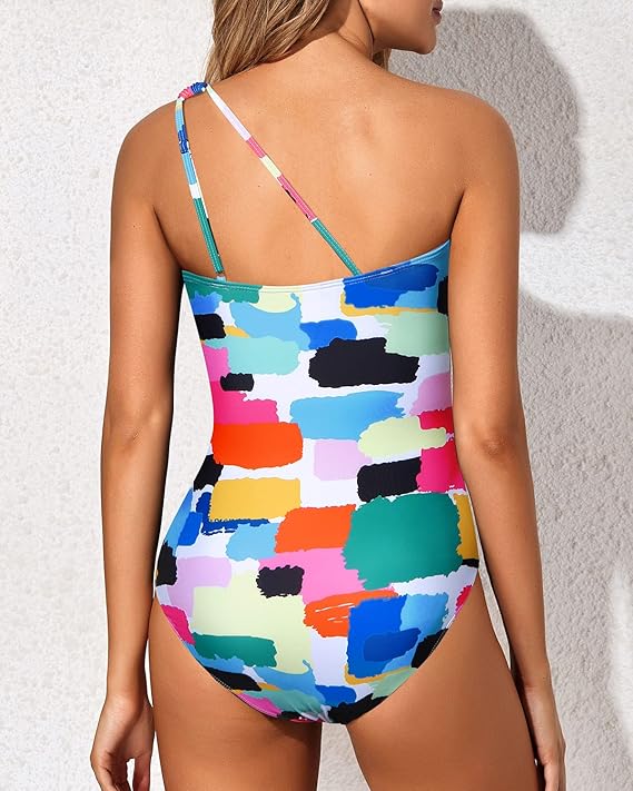 Comfortabel vormgevend één-schouder badpak, trendy strandkleding voor dames.