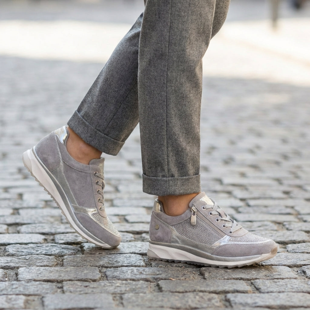 Dames wandelschoenen met optimale voetondersteuning en lage hak voor dagelijks comfort, stijlvol en veelzijdig.