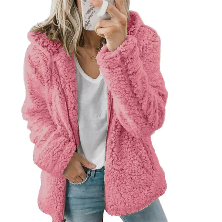 Casual dames hoodie van zacht pluche, met volledige rits en capuchon. Perfect voor koude dagen.