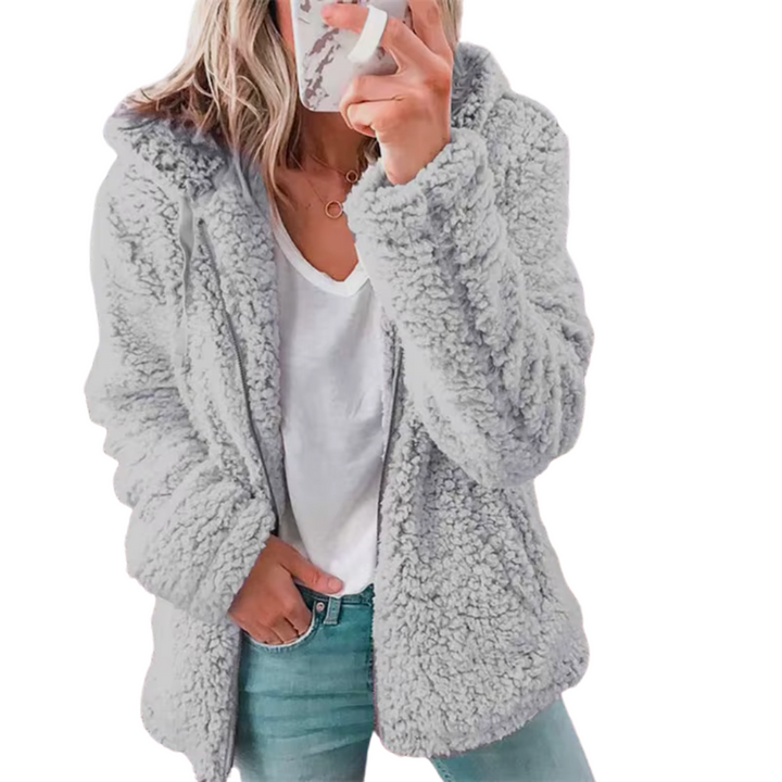 Warme dameskleding: pluche hoodie vest met capuchon en rits, ideaal voor comfortabele relaxte stijl.