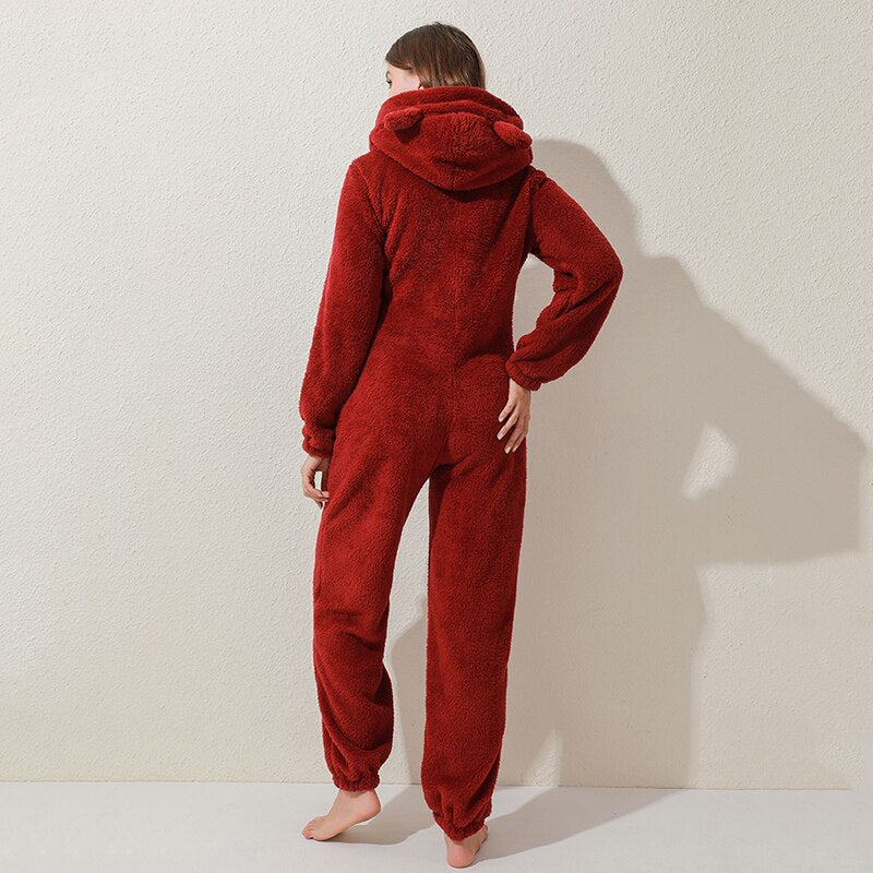 Cosy dames jumpsuit, warme loungewear met lange mouwen, ideaal als winter pyjama.