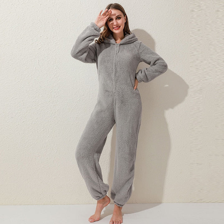 Dames pyjama jumpsuit, warme pluche winterkleding met lange mouwen voor ultiem comfort.
