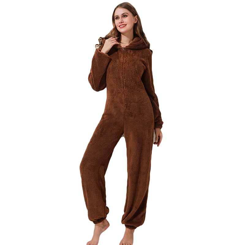 Pluche dames pyjama jumpsuit, comfortabele lange mouwen voor de winter en koude avonden.
