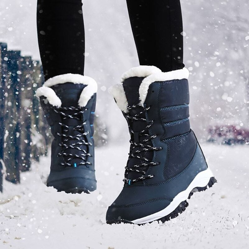 Dames warme winterlaarzen van PU leer met pluche voering, ideaal tegen de kou.