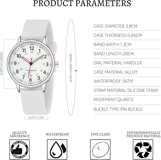 Blauw waterdicht verpleegstershorloge van siliconen, een professioneel dames werkhorloge voor de zorg.