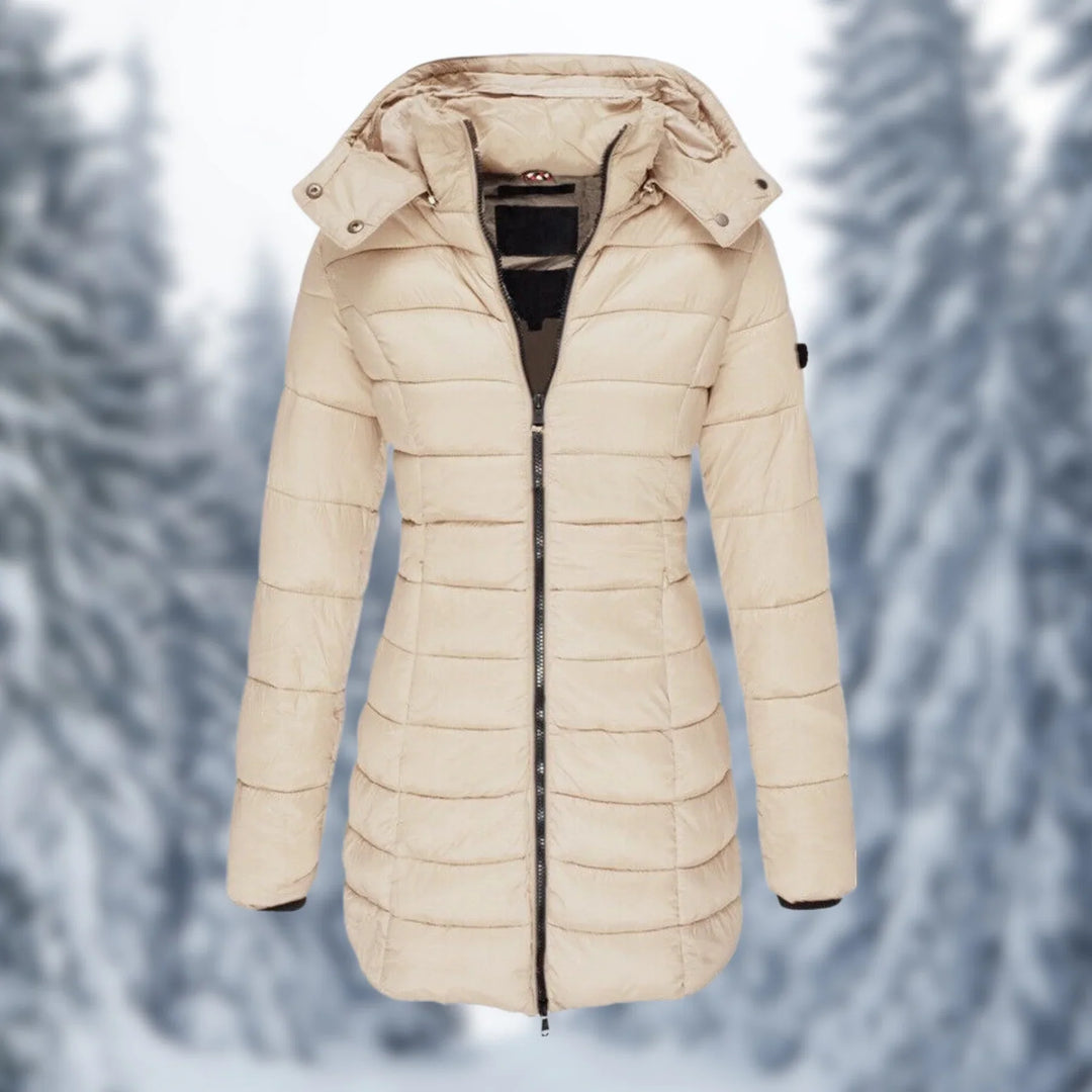 Warme dames winterjas, waterdicht en ademend, met trendy halflange pasvorm voor casual look.