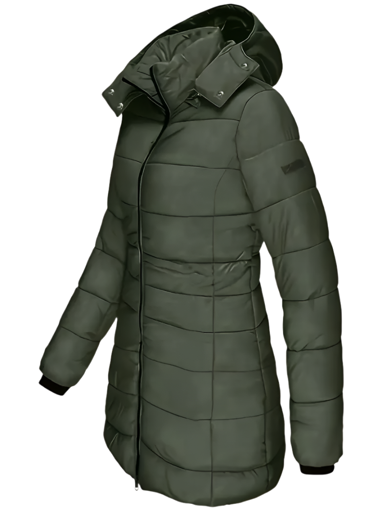 Halflange waterdichte damesjas, perfecte bovenkleding voor winterse omstandigheden, comfortabel en warm.
