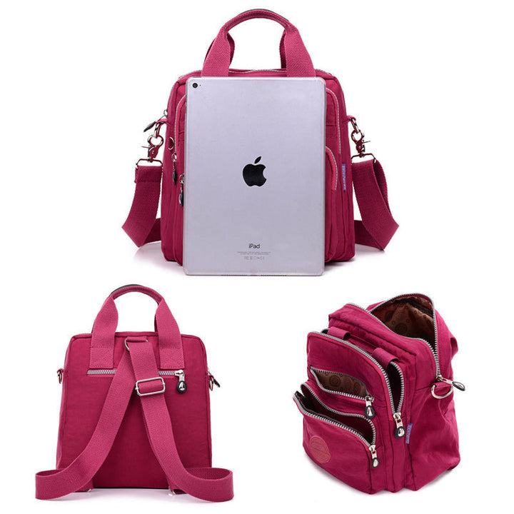 Veelzijdige dames tas: draagbaar als crossbody, schoudertas of compacte rugzak.