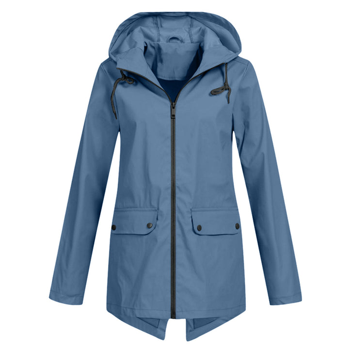 Dames waterdichte tussenjas met capuchon en rits. Ideaal voor lente en herfst, weerbestendig en stijlvol.