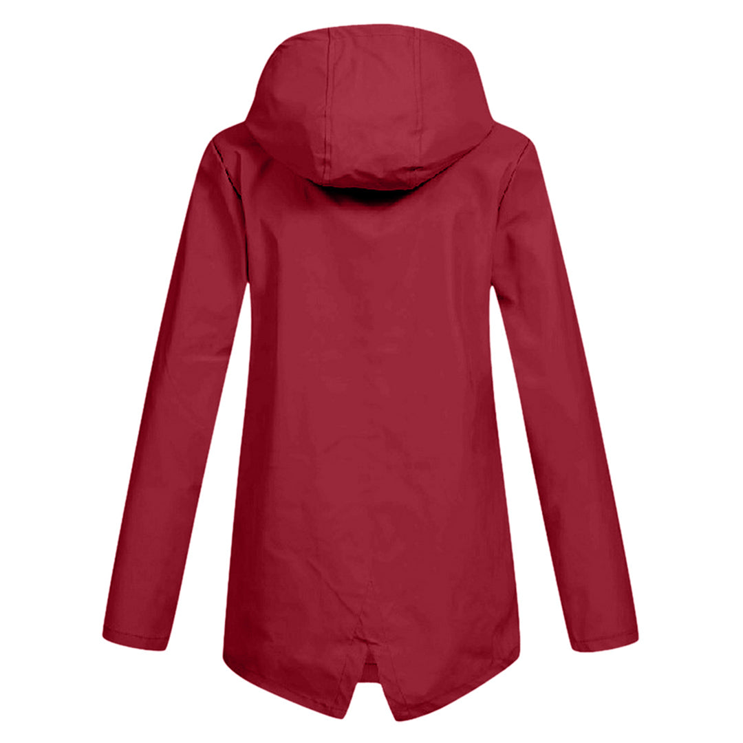 Elegante waterdichte dames tussenjas met capuchon en rits. Perfect voor een stijlvolle, weerbestendige look.