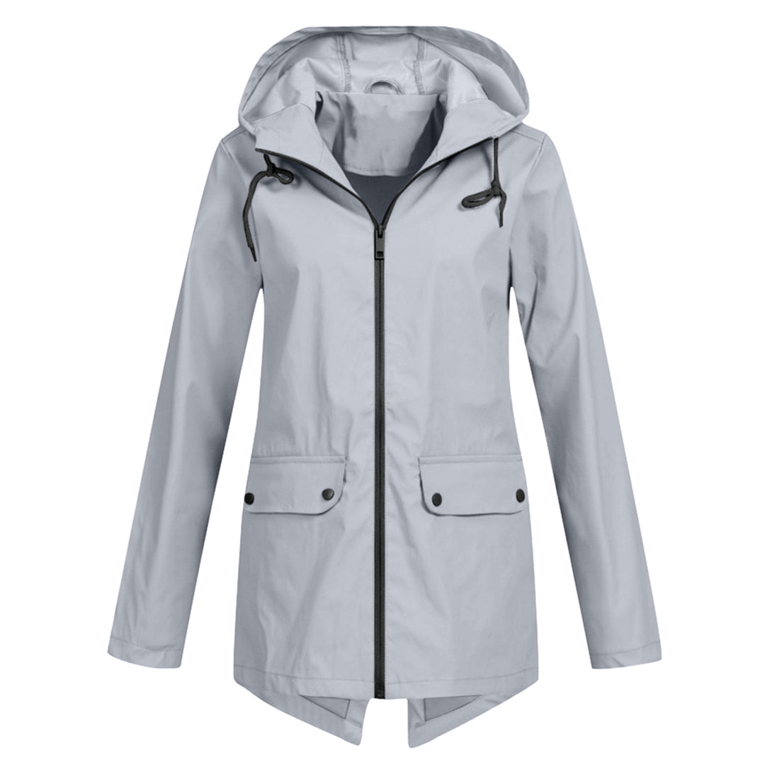 Stijlvolle zwarte waterdichte capuchonjas voor dames. Met rits, ideaal als dagelijkse lentajas.