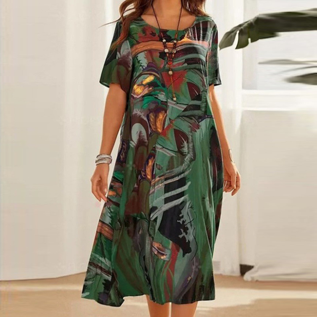 Casual midi dames zomerjurk van Ysée, losvallend en veelzijdig. Comfortabel ademend katoen/viscose voor warme dagen.