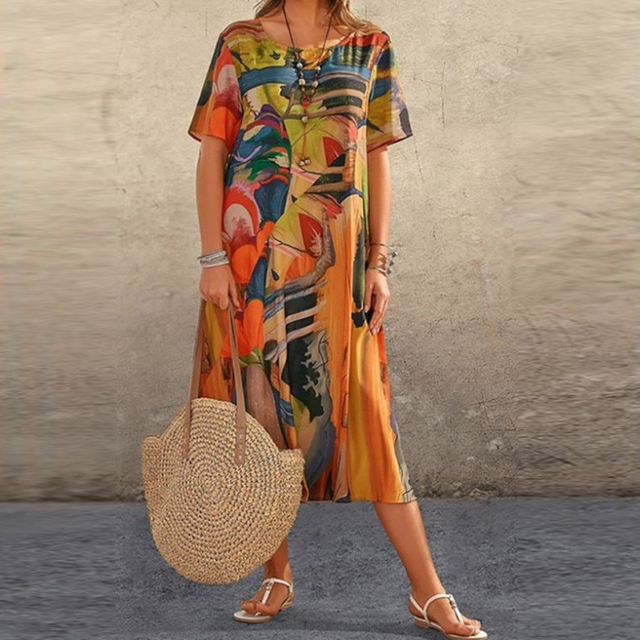 Losvallende dames midi zomerjurk Ysée, comfortabel en luchtig. Ideaal voor een casual look op warme zomerdagen.