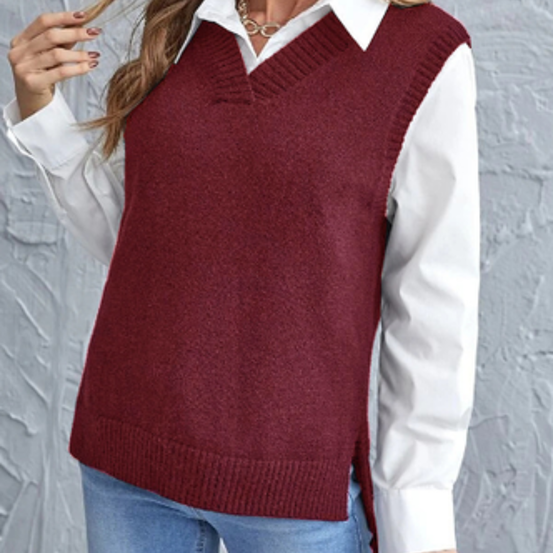 Elegante dames spencer met V-hals, zacht gebreid voor optimaal comfort. Perfect als trendy vest.