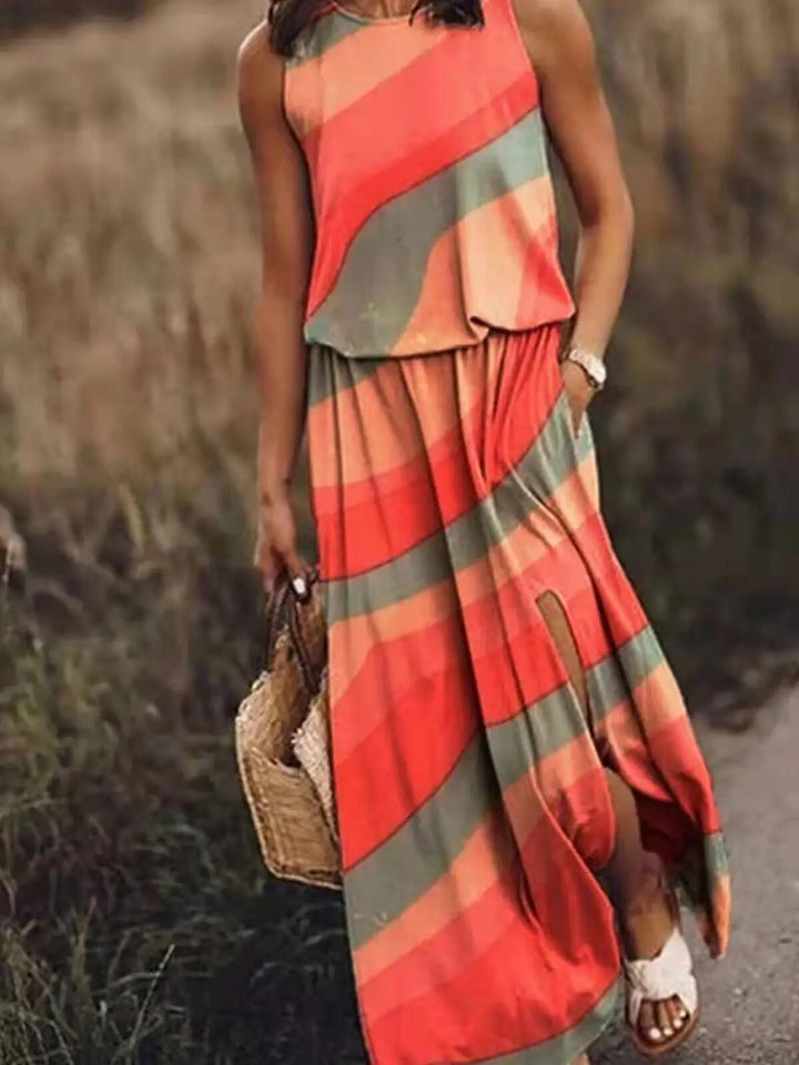 Losvallende Amara dames maxi-jurk, ideale zomerjurk met vrouwelijke pasvorm en elegante unieke snit.