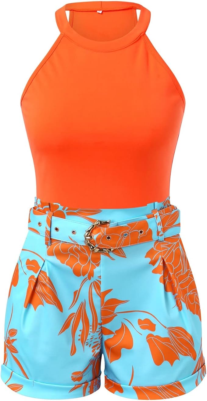 Comfortabele dames tweedelige zomer set met levendig bloemenpatroon. Perfect voor vrijetijdskleding of een modieuze strandlook.