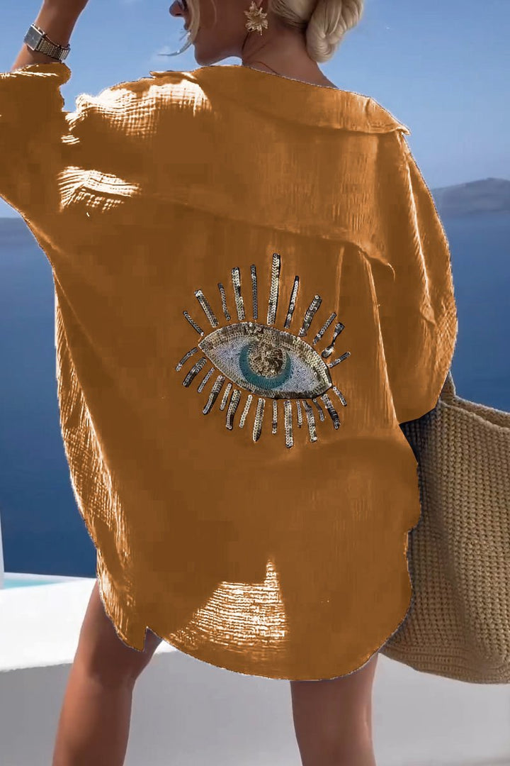 Strandkleding: Serena zomer tuniek voor dames met chique versierde achterkant. Perfecte vakantie outfit.