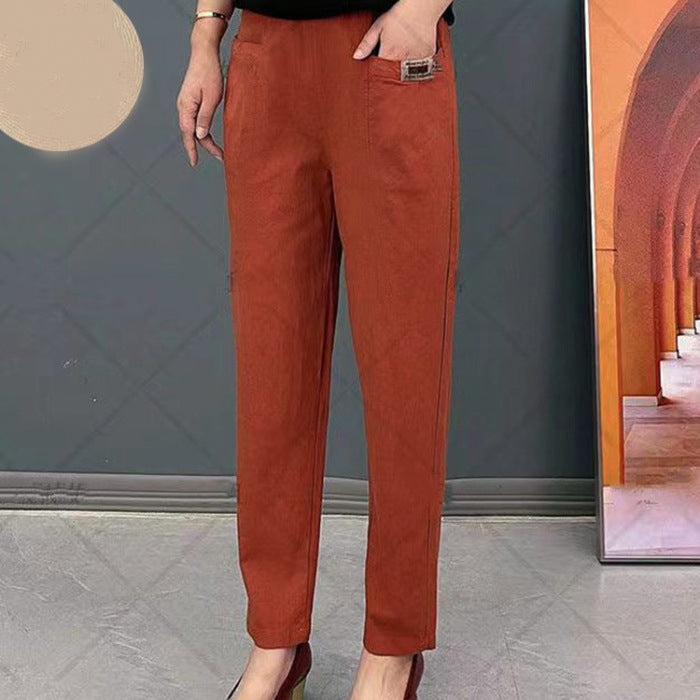 Luchtige dames zomerbroek Linnea met stretchband en rechte pijp. Perfect voor vakantie en casual dagen.